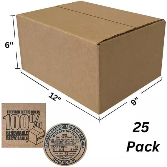 Corrugated Mail & Shipping Boxes, 12 x 9 x 6 inch, 25 Pack | Packaging Boxes