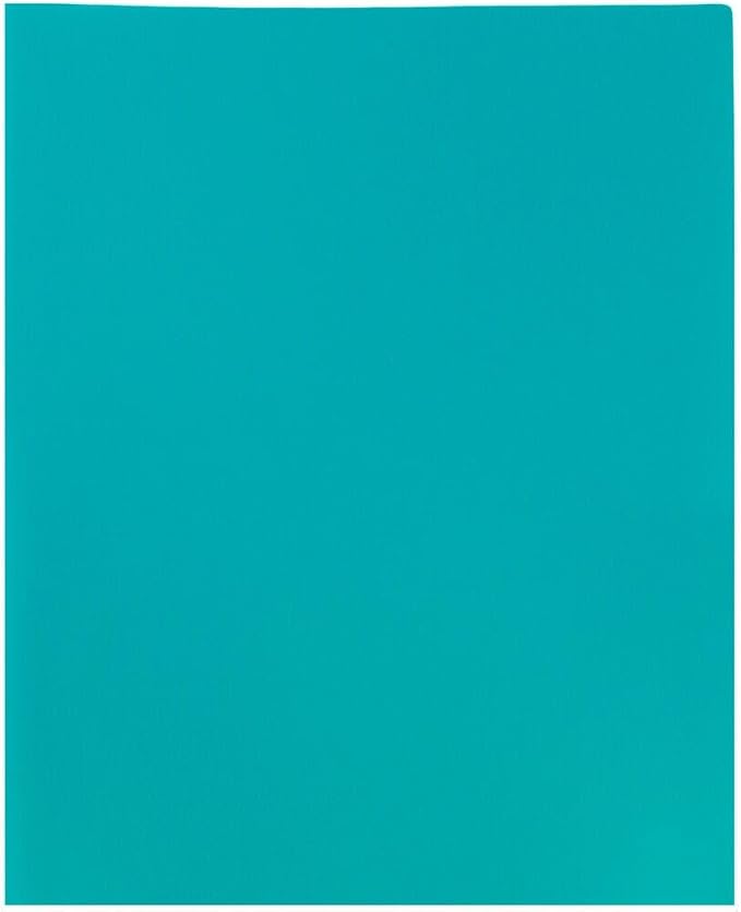 JAM PAPER Plastic 2 Pocket POP Folders - Durable School Folders - Teal Blue - 12/Pack