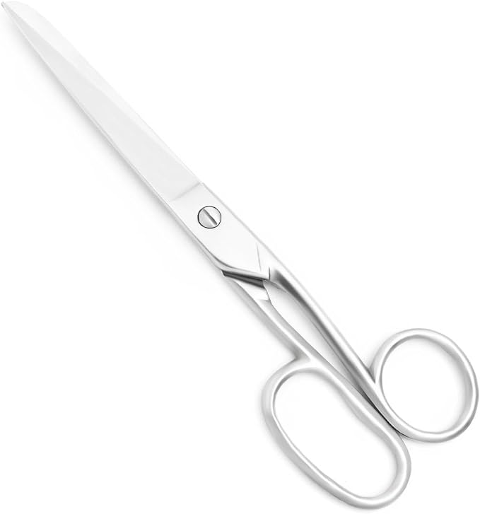 Silver Office Scissors, Heavy Duty Sewing, Paper Cutting Shears, 8" | Tailor Fabric Sewing Paper Cutting Shears Stainless Steel Cutter Leather Art Craft Office Scissors
