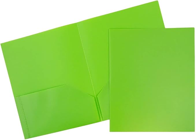 JAM PAPER Plastic 2 Pocket POP Folders - Durable School Folders - Lime Green - 6/Pack