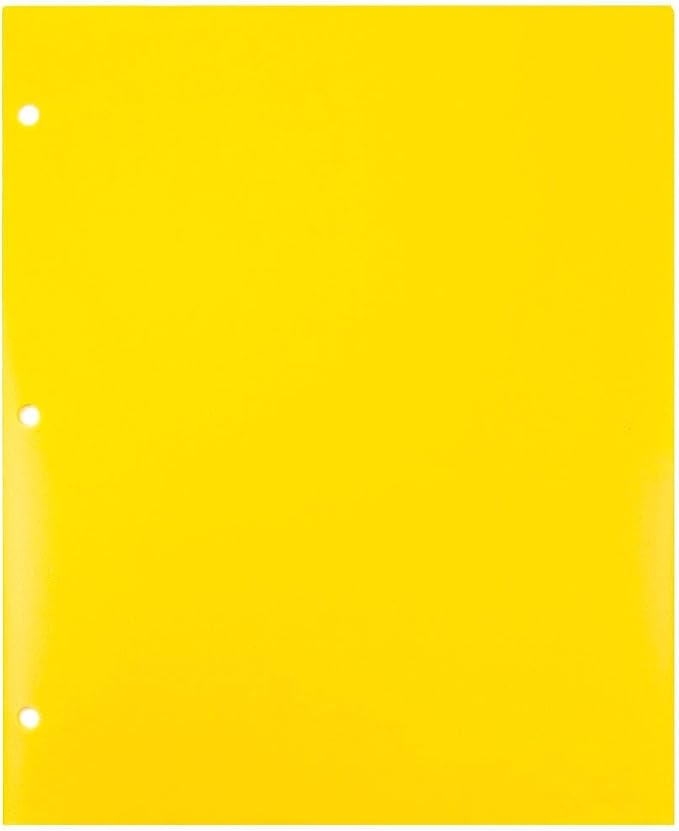 JAM PAPER Heavy Duty Plastic 3 Hole Punch Pocket Folders - Extra Tough School Folders - Yellow - Bulk 48/Pack