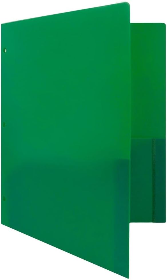 JAM PAPER Heavy Duty Plastic 3 Hole Punch Pocket Folders - Extra Tough School Folders - Green - 12/Pack