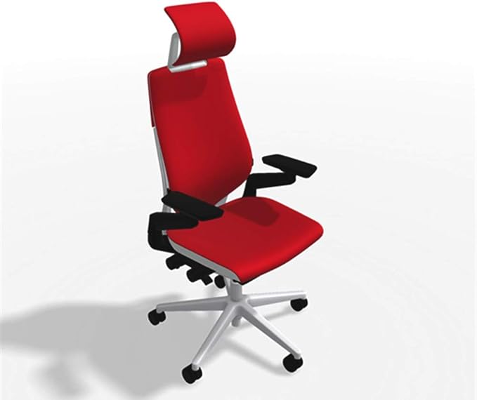 Steelcase Gesture Office Desk Chair with Headrest in Elmosoft Genuine Scarlet Red L 135 Leather Plus Lumbar Support High Platinum Metallic Frame with Seagull Seat/Back Merle Arms (Light/Light)