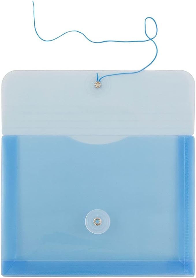 JAM PAPER Plastic Envelopes with Button & String Tie Closure - Index Size - 5 1/2 x 7 1/2 - Blue - 12/Pack