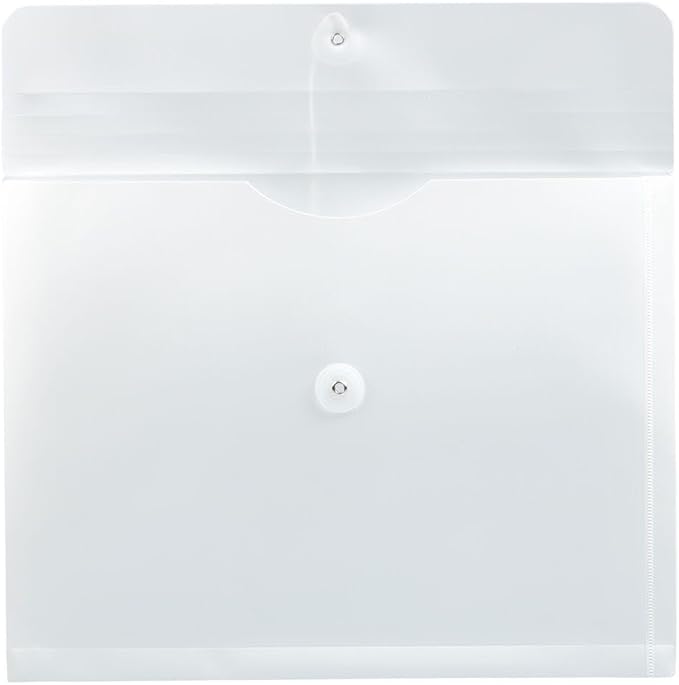 JAM PAPER Plastic Envelopes with Button & String Tie Closure - Letter Booklet - 9 3/4 x 13 - White - 3/Pack