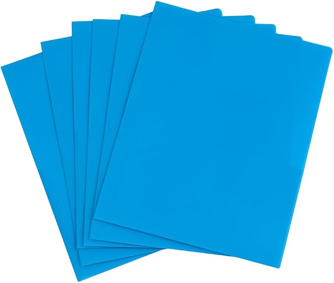 JAM PAPER Plastic 2 Pocket POP Folders - Durable School Folders - Light Blue - 6/Pack
