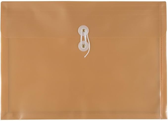 JAM PAPER Plastic Envelopes with Button & String Tie Closure - Legal Booklet - 9 3/4 x 14 1/2 - Gold - 3/Pack