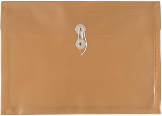 JAM PAPER Plastic Envelopes with Button & String Tie Closure - Legal Booklet - 9 3/4 x 14 1/2 - Gold - 3/Pack
