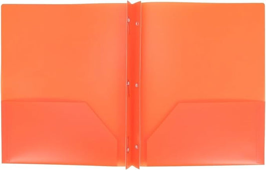 Plastic Folder with Prongs 2 Pocket - (Orange)