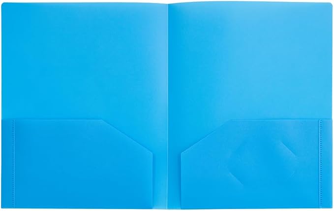 JAM PAPER Plastic 2 Pocket POP Folders - Durable School Folders - Light Blue - 6/Pack