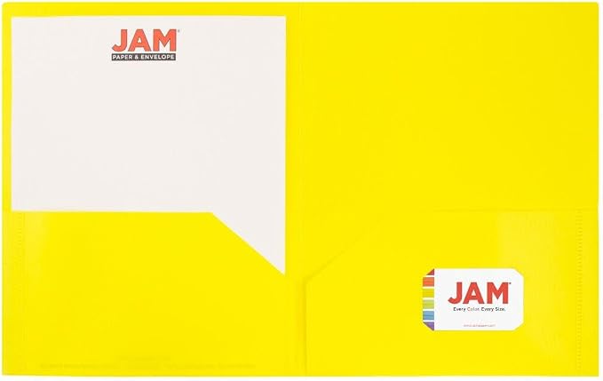JAM PAPER Plastic 2 Pocket POP Folders - Durable School Folders - Yellow - 24/Pack