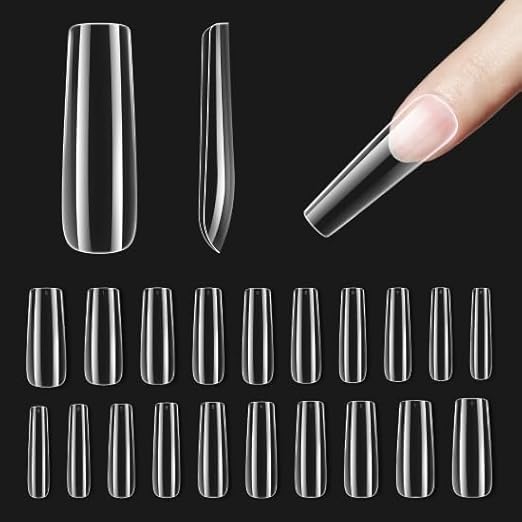 Beetles Gel Nail Tips, 500Pcs Pre-shaped Long Square Gelly Clear Press on Nail Tips Full Cover Acrylic False Nails Extensions Soak Off for Art Women Gifts
