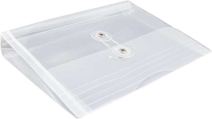 JAM PAPER Plastic Envelopes with Button & String Tie Closure - Index Size - 5 1/2 x 7 1/2 - Clear - 3/Pack