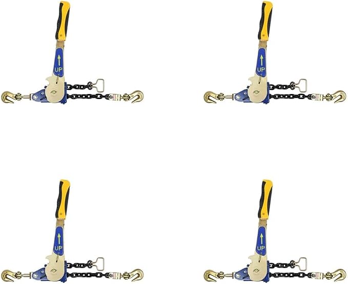 Mytee Products 4 Pack 5/16"-3/8" Easy Ratchet Chain Binder with Grab Hooks & 5400 lbs WLL - Heavy Duty Tie Down Ratchet Load Binder for Flatbed Trailers & Trucks