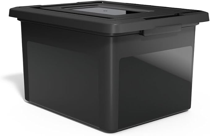 STAPLES File Box Plastic File Box Snap, Letter/Legal Size, Black, 4/Carton