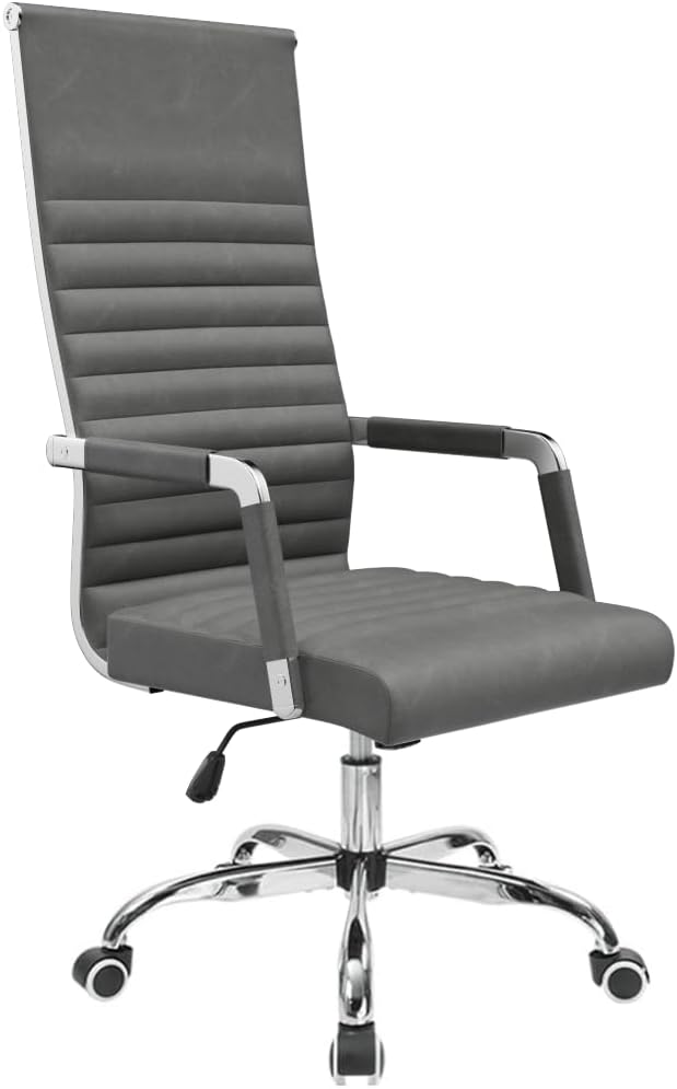 Furmax Ribbed Office Chair High Back PU Leather Executive Conference Chair Adjustable Swivel Chair with Arms (Bicolor Vintage Grey)