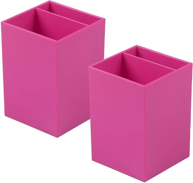 JAM PAPER Plastic Pen Holders - Fuchsia Pink Desktop Pencil Cups - 2/Pack