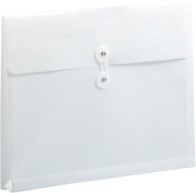 JAM PAPER Plastic Envelopes with Button & String Tie Closure - Letter Booklet - 9 3/4 x 13 - White - 3/Pack