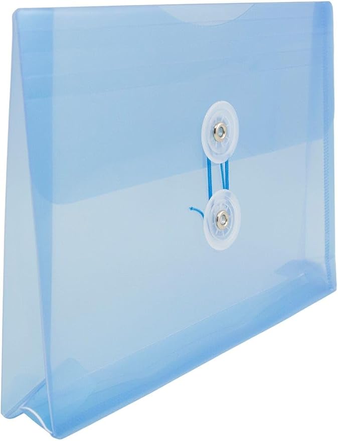 JAM PAPER Plastic Envelopes with Button & String Tie Closure - Index Size - 5 1/2 x 7 1/2 - Blue - 3/Pack