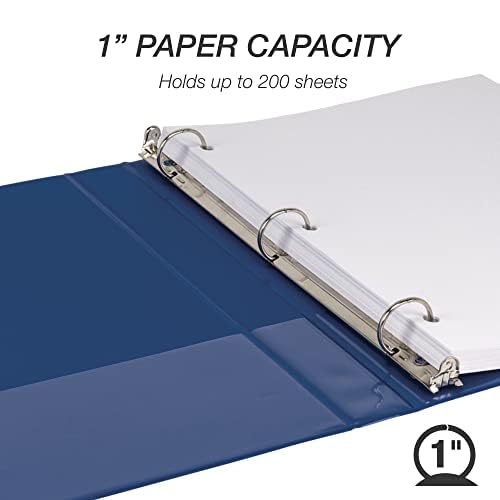 Samsill 1 Inch 3 Ring Binders, Economy Round Ring, Clear View Cover, 200 Sheet Capacity - for School, Home, Office - Blue, 4 Pack