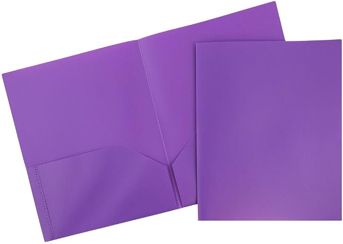 JAM PAPER Plastic 2 Pocket POP Folders - Durable School Folders - Purple - 12/Pack