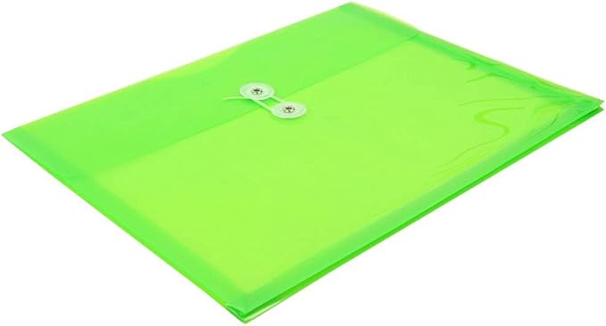 JAM PAPER Plastic Envelopes with Button & String Tie Closure - Letter Booklet - 9 3/4 x 13 - Assorted Primary Colors - 6/Pack