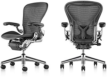 Herman Miller Classic Aeron Task Chair: Tilt Limiter w/Seat Angle Adj - Lumbar Pad - Fully Adj Vinyl Arms - Standard Carpet Casters