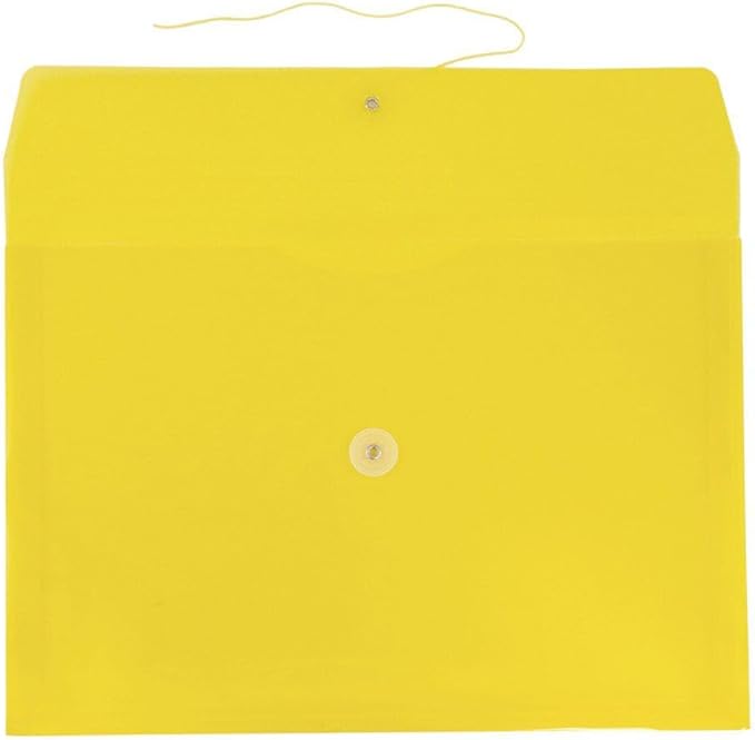 JAM PAPER Plastic Envelopes with Button & String Tie Closure - Legal Booklet - 9 3/4 x 14 1/2 - Yellow - 3/Pack