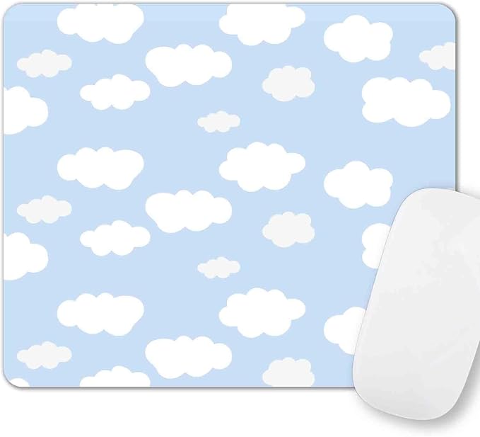 Blue Sky with Clouds Mouse Pad, Square Premium Texture Computer Cute Mouse Pads Design for Office Work Home, Non-Slip Rubber Gaming Mousepad for Computer Laptop, Modern Aesthetic