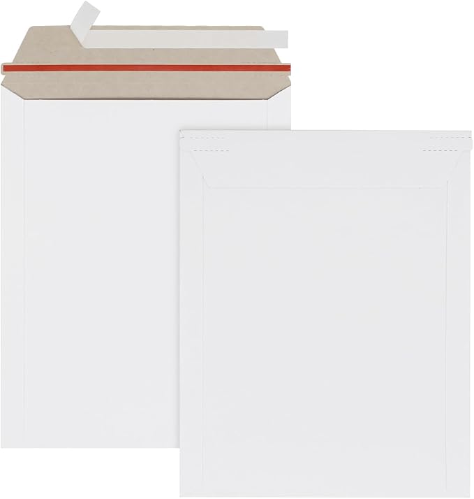zmybcpack 100 Pack 7x9 inch Rigid Mailer Self Seal Photo Document Mailers, Stay Flat White Cardboard Shipping Envelopes White Photography Mailers for CD, Photos, Document