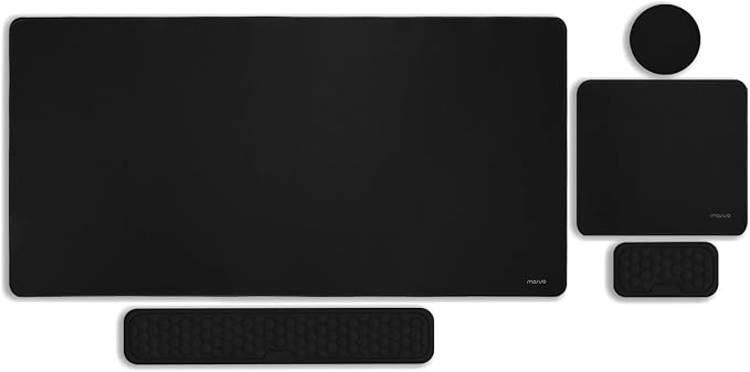 MOSISO Large Gaming Mouse Pad&Massage Keyboard Wrist Rest, Black | Mousepad&WristRest&Coaster,Ergonomic Non-Slip Base Pad Set&Pain Relief Easy Typing Cushion with Memory Foam for Home Office