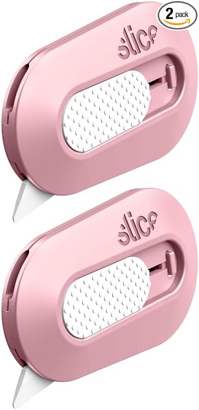 Slice Mini Box Cutter | Manual Retracting | Safe Ceramic Box Cutter Lasting 11x Longer than Metal | Box Opener | 2 Pack | Dusty Rose