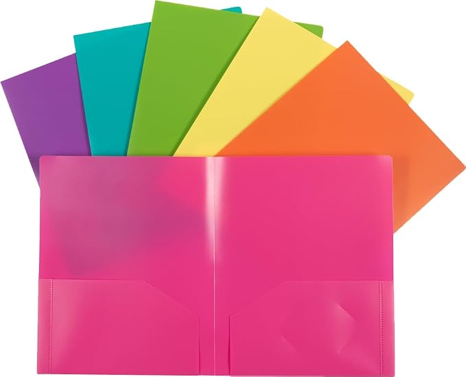 JAM PAPER Heavy Duty Plastic 2 Pocket Extra Tough School Folders - Assorted Fashion Colors - 12 Folders/Pack (2 Assorted Packs of 6)