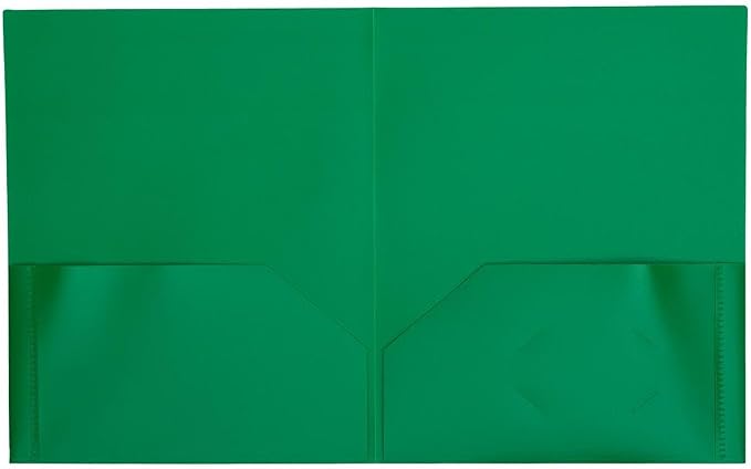 JAM PAPER Plastic 2 Pocket POP Folders - Durable School Folders - Green - 12/Pack