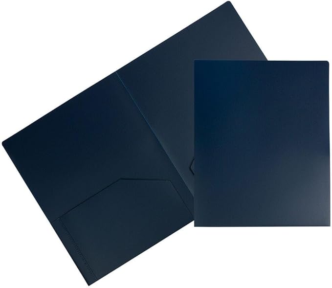JAM PAPER Heavy Duty Plastic 2 Pocket Extra Tough School Folders - Navy Blue - 24/Pack