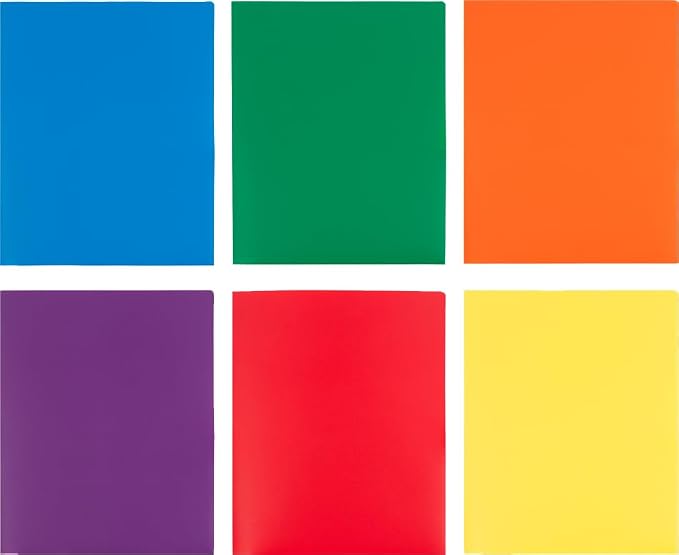 JAM PAPER Heavy Duty Plastic 2 Pocket Extra Tough School Folders - Assorted Primary Colors - 24 Folders/Pack (4 Assorted Packs of 6)
