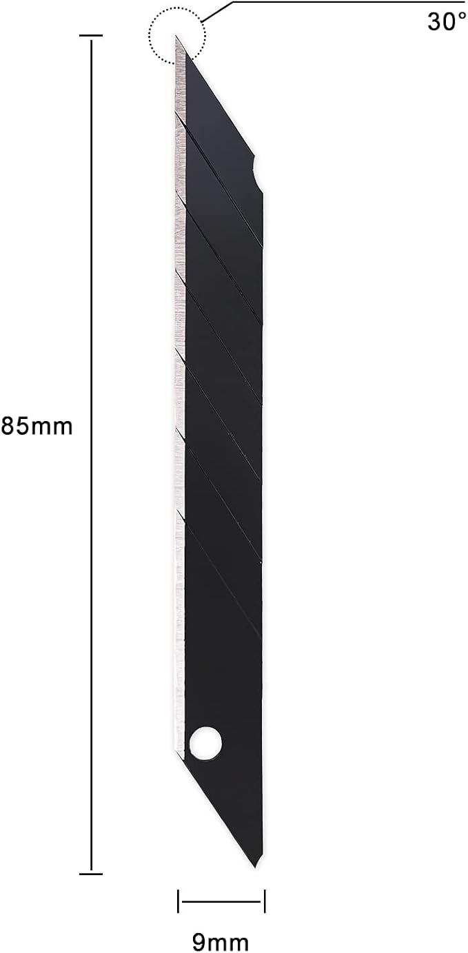 9mm Utility Knife Replacement Blades,30 Degree Snap Off Carbon Steel Blades for Retractable Cutting Knives, Hobby, Craft Knife, Box Cutter 100PCS-Black