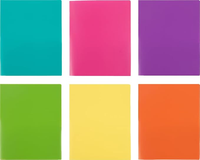 JAM PAPER Heavy Duty Plastic 2 Pocket Extra Tough School Folders - Assorted Fashion Colors - 12 Folders/Pack (2 Assorted Packs of 6)