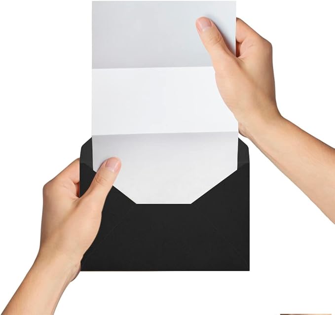 50 Packs of A7 Envelopes for Invitation, Black 5x7 Envelopes with V Flap, Great for Graduation, Invitation, Baby Shower, Wedding and RSVP Cards (Black)