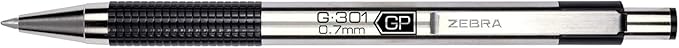 Zebra Pen G-301 Retractable Gel Pen, 0.7mm Medium Point, Stainless Steel Barrel, Textured Grip, Easy Glide Ink Provides a Smooth and Skipless Writing Experience, Black Ink, 2-Pack (41312)