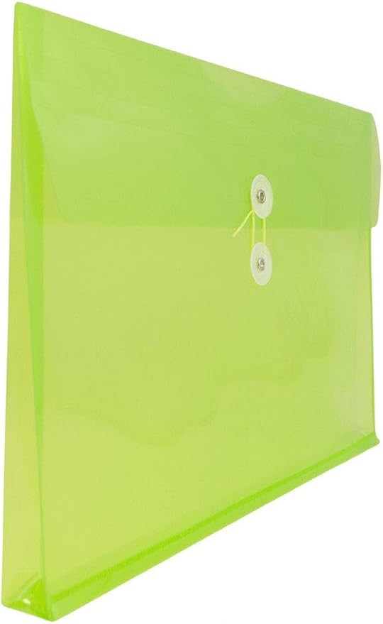 JAM PAPER Plastic Envelopes with Button & String Tie Closure - Letter Booklet - 9 3/4 x 13 - Lime Green - 3/Pack
