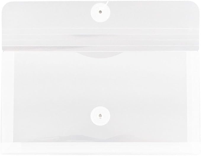 JAM PAPER Plastic Envelopes with Button & String Tie Closure - #10 Business Booklet - 5 1/4 x 10 - Clear - 3/pack