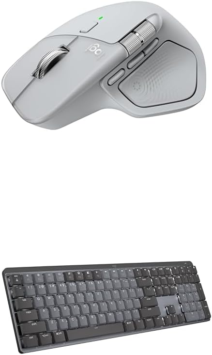 Logitech MX Master 4 Ergonomic Wireless Bluetooth Mouse with Haptic Feedback + MX Mechanical Wireless Illuminated Keyboard with Tactile Quiet Switches - USB-C, Windows, Linux, Chrome, Mac - Pale Gray