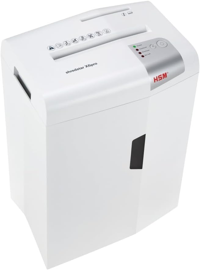 HSM shredstar X6pro, 6-Sheet Micro-Cut Paper/CD/Card Shredder, P-5 Security Level, 5.3 Gallon, White