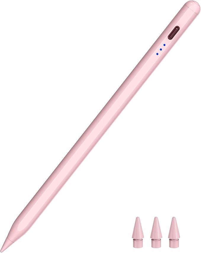 Stylus Pen for iPad 2018-2025, 15 Mins Fast Charging Pencil (1st Generation) with Tilt Sensitivity Magnetic Digital Pens for iPad 6-11, Air 3/4/5/M2/M3, Mini 5/6/7, Pro 11"/12.9"/M4/M5 (Pink)