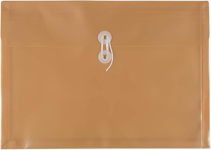 JAM PAPER Plastic Envelopes with Button & String Tie Closure - Legal Booklet - 9 3/4 x 14 1/2 - Gold - 12/Pack