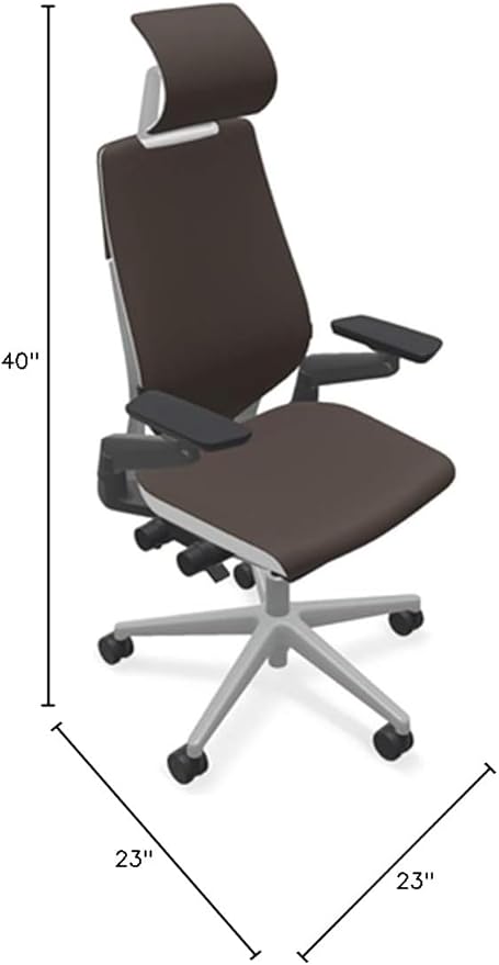 Steelcase Gesture Office Desk Chair with Headrest in Elmosoft Genuine Espresso L133 Leather Plus Lumbar Support Platinum Metallic Frame with Seagull Seat/Back Merle Arms (Light/Light)
