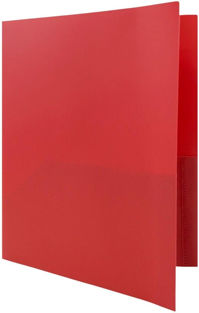 JAM PAPER Plastic 2 Pocket POP Folders - Durable School Folders - Red - 12/Pack