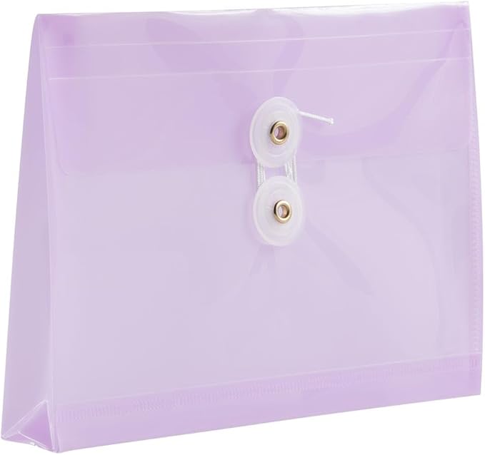 JAM PAPER Plastic Envelopes with Button & String Tie Closure - Index Size - 5 1/2 x 7 1/2 - Lilac Purple - 3/Pack
