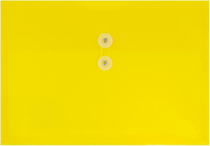 JAM PAPER Plastic Envelopes with Button & String Tie Closure - Letter Booklet - 9 3/4 x 13 - Assorted Primary Colors - 12/Pack